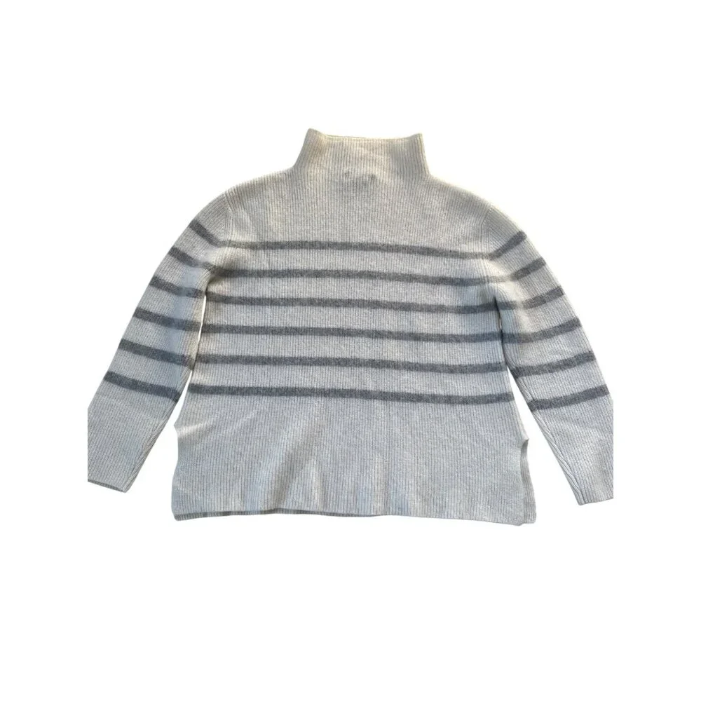 Forte Cashmere Women's XL 100% Cashmere Neutral Stripe Turtleneck Sweater - Picture 8 of 13